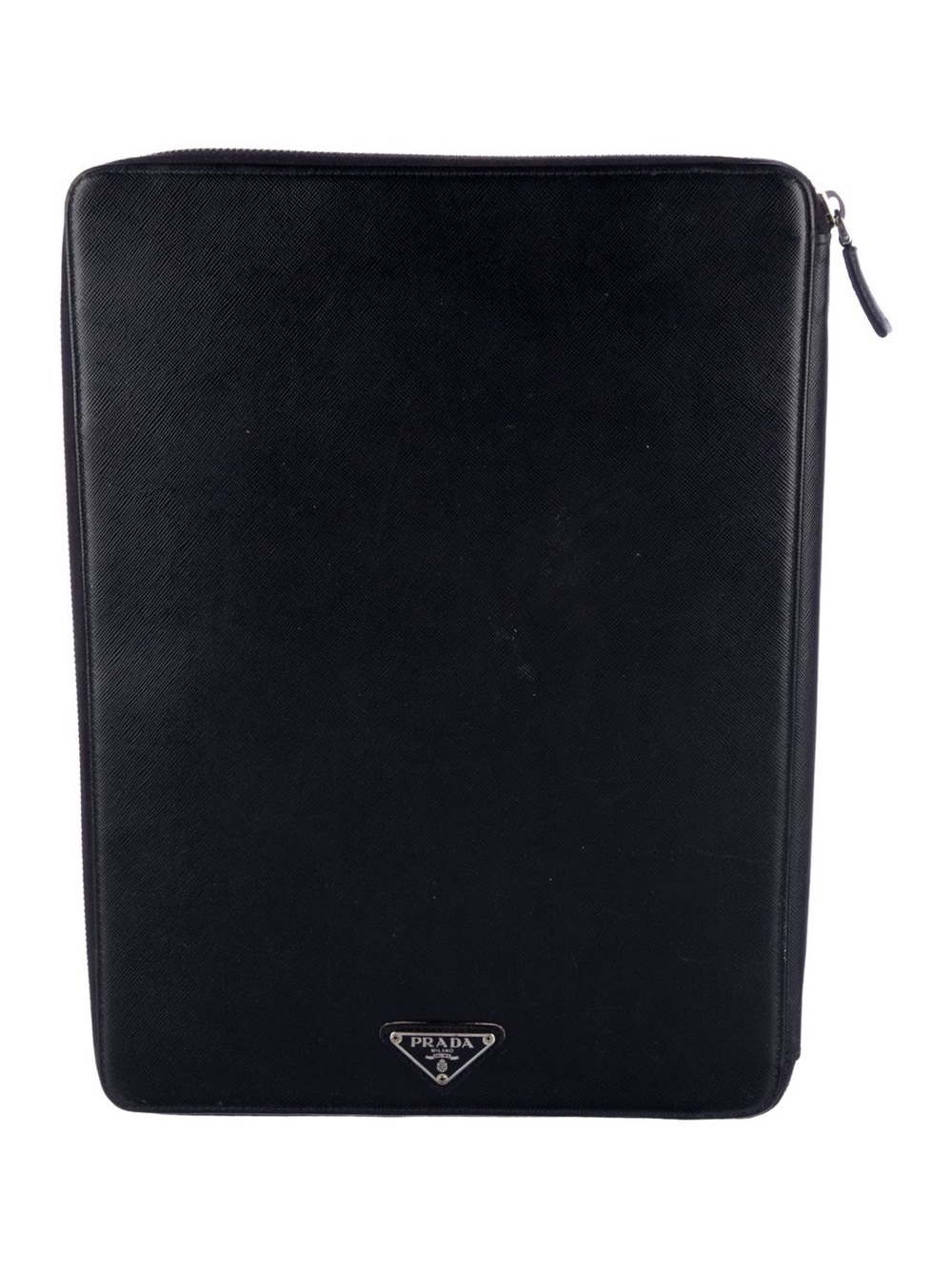 Prada Saffiano Black Leather Zip-around Document Holder in Pristine Condition